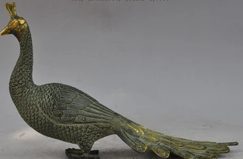 

suyushun00303@+12" old china chinese fengshui bronze Beautiful animal Peacock bird statue