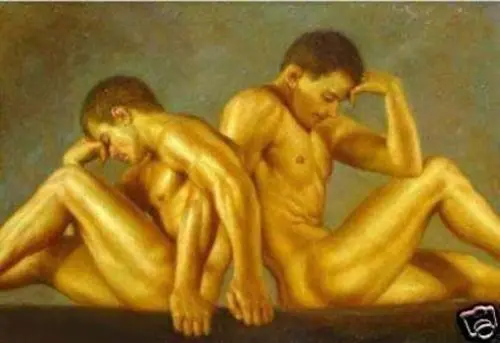 

HIGH QUALITY PORTRAIT OIL PAINTING ON CANVAS TWO NUDE MAN" 24"X36"