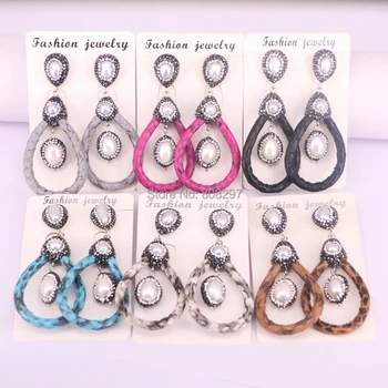 

5Pair handmade pave crystal rhinestone snakeskin leather jewelry earring,fashion pearl dangle earrings