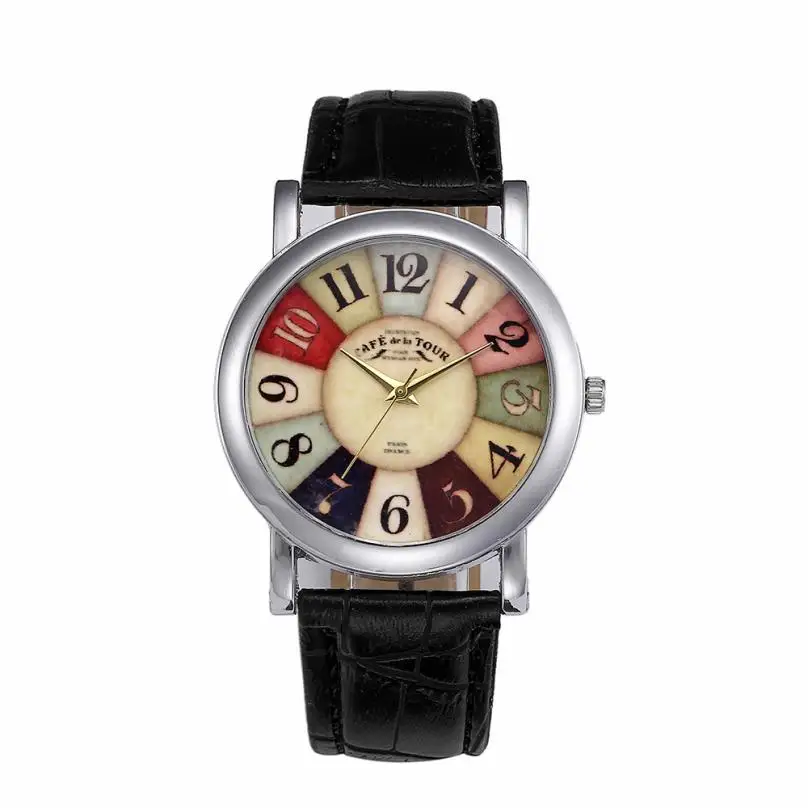 Для женщин Ретро цифровой циферблат кожаный ремешок аналоговые кварцевые наручные часы минималистский Стиль Винтаж дамы платье часы