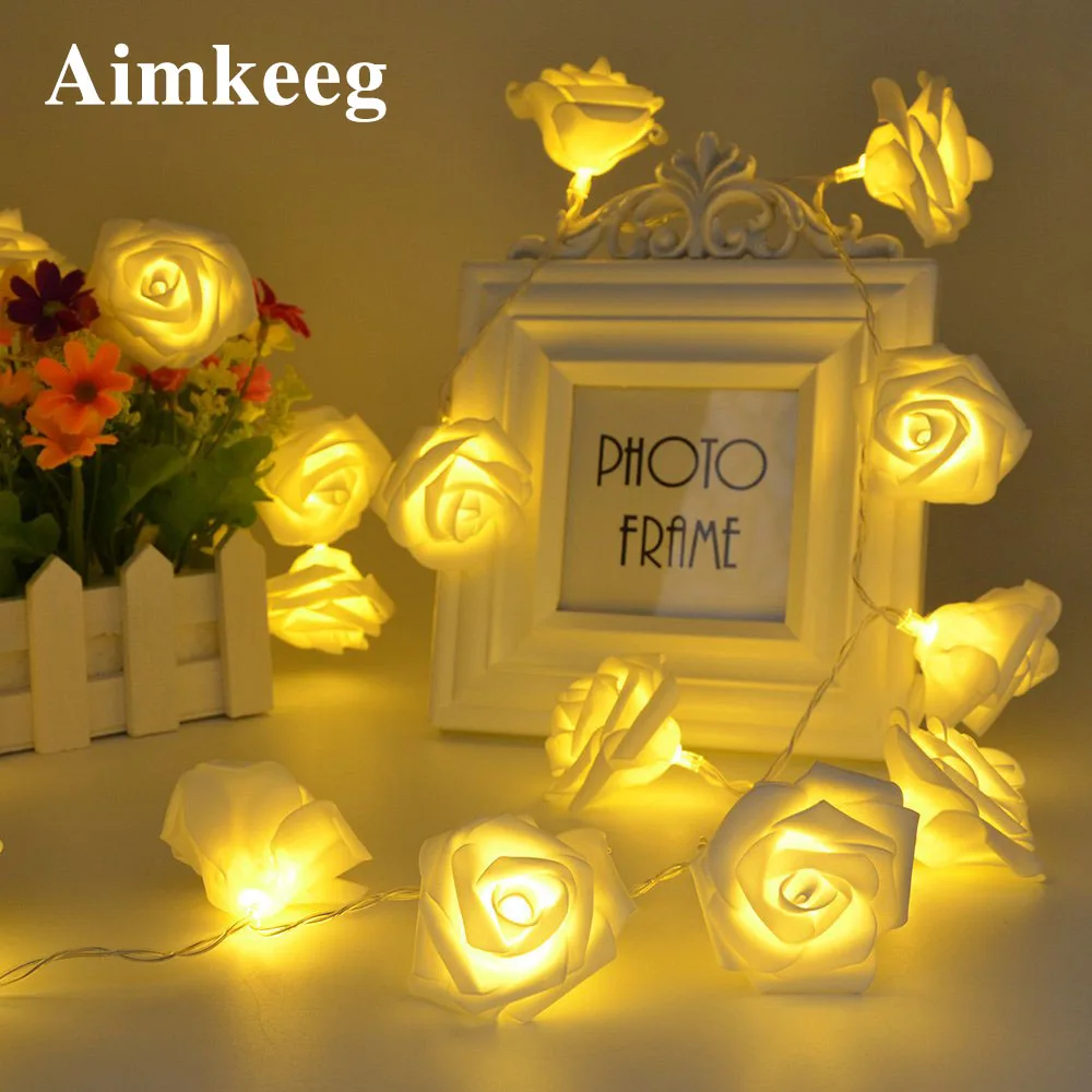 

Aimkeeg 2M/3M/4M/5M/10M Battery Operated LED Rose Flower Christmas Holiday String Lights for Valentine Wedding Decoration