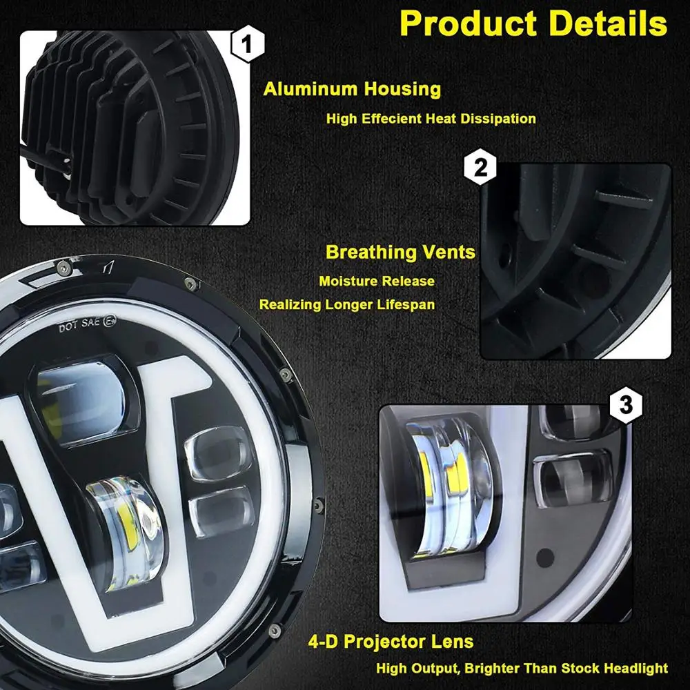  7 Inch Motorcycle LED Headlight 50W 12V Round Led Spotlight for Harley Davidson Light For Honda CB4 - 33019976302