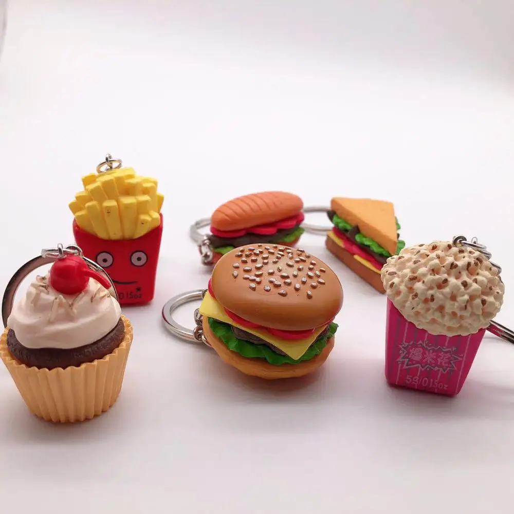 

2019 New Fashion Creative Cute Burger Fries Sandwich Keychain Creative Simulation Food Keychain Unisex Keychain Small Gifts