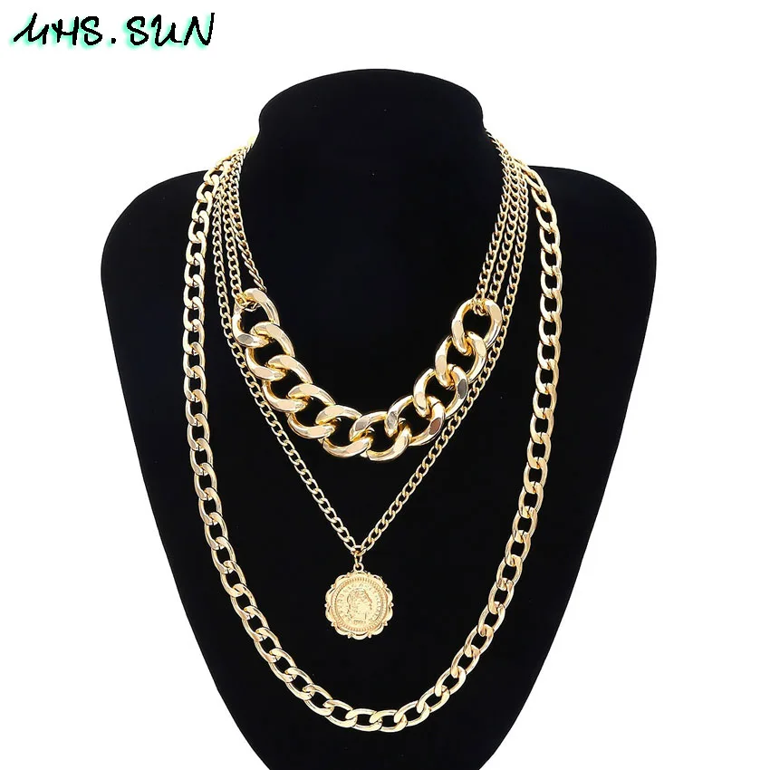 16 (15)  Exaggerated Women Layered Necklace Fashion European Style Chain Necklace SilverGold Vintage Jewelry Trendy Accessories