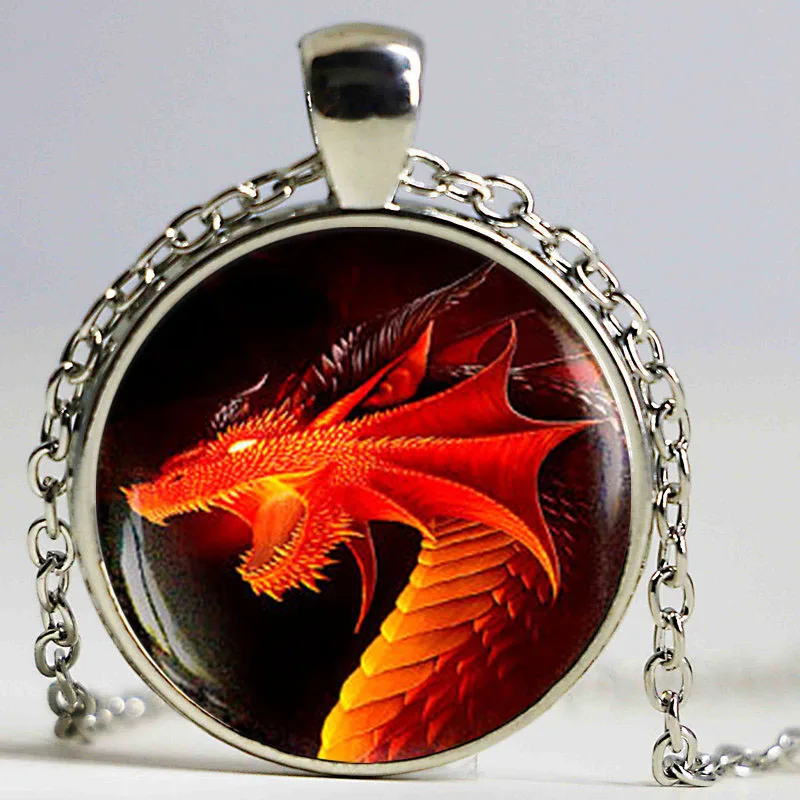 Dark Dragon Necklace Handmade Long Necklace Photo Charm Fantasy Red