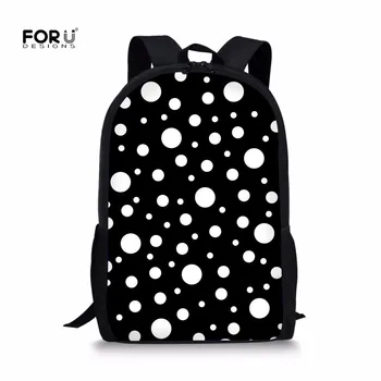 

FORUDESIGNS School Bags Children White On Black Polka Dot Pattern Backpacks For Teenagers Girls Orthopedics Schoolbag Bookbags