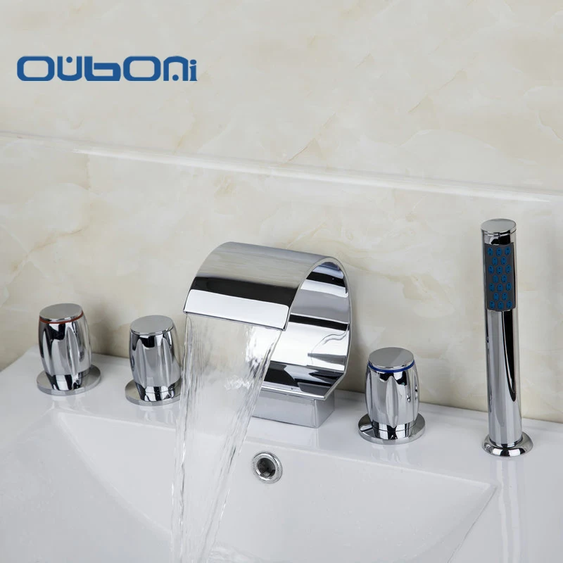 5 pz set deck mounted 3 maniglie rubinetti cascata rubinetti miscelatori e rubinetti vasca da