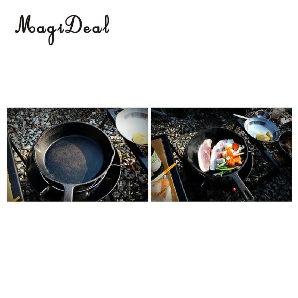 Cast Iron Skillet Non Stick Cooking Fry Pan BBQ Griddle Grilling Pre Seasoned Cook Camping Hiking Backpacking Home Use