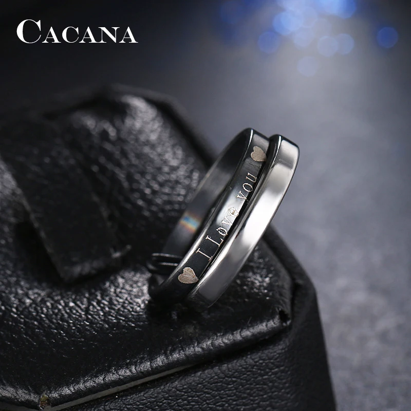 CACANA Stainless Steel Rings For Women Double Rings 1set(2pcs) Loving Heart Fashion Jewelry Wholesale NO.R154