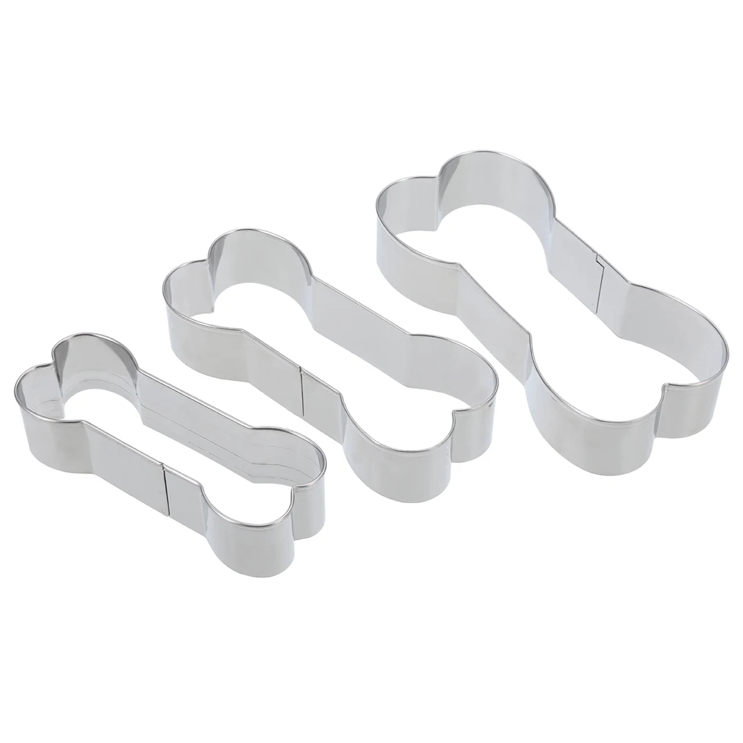 3Pcs Stainless Steel Dog Bone Cookie Cutter 3D Kitchen Bones Biscuit Fondant Pastry Baking Mold