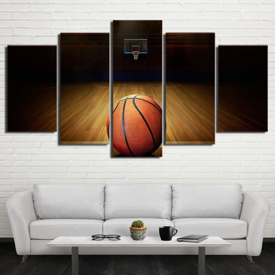 

HD Prints Pictures Modern Canvas Posters 5 Pieces Basketball Course Paintings For Living Room Home Wall Art Gym Decor Framework