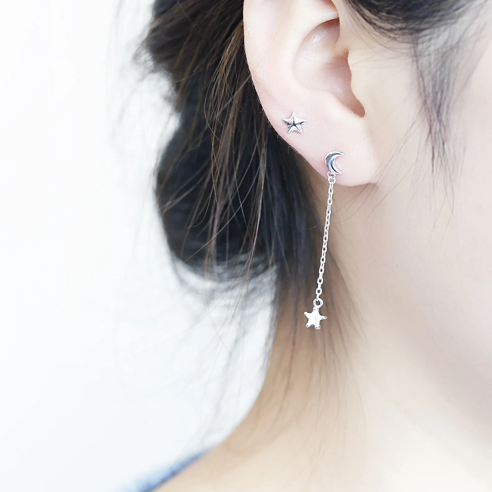 star moon 100% 925 Sterling silver Jewelry fashion Hypoallergenic Stud earrings for women gift