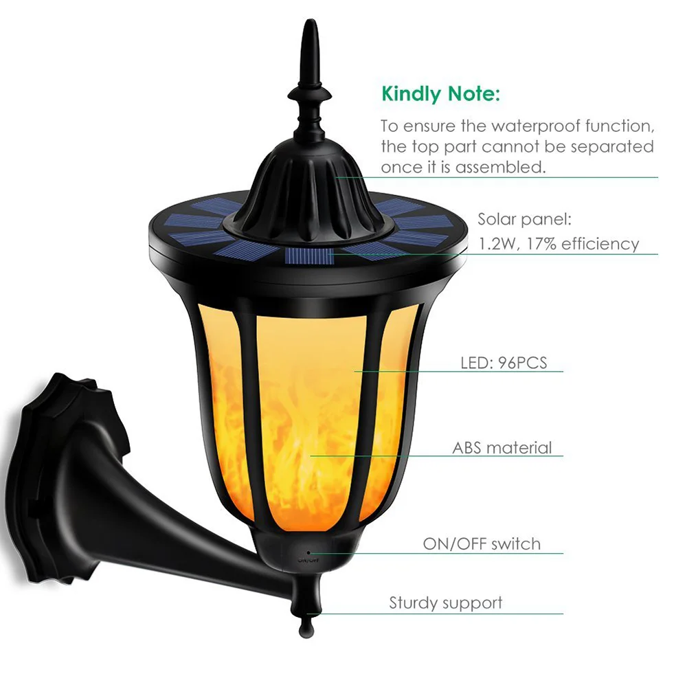Emissor de Luz Decoração do Jardim Parede ao ar Livre à Prova Água para Pátio Diodo Solar Leds Tochas Solares Chamas Cintilação Lâmpada Dwaterproof Quintal 96 9 lâmpada parede ao ar livre à prova