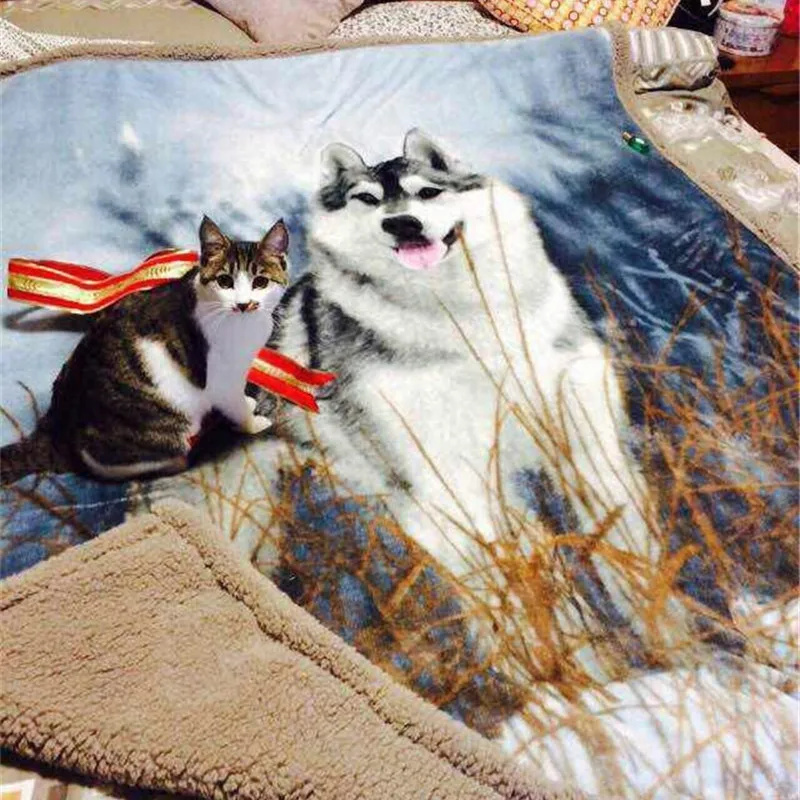 3D Baskı Kurt Totem Için Süper Sıcak Fanila Polar Sherpa Peluş Çift Taraflı Battaniye Kanepe/Yatak/Seyahat yumuşak Atın Battaniye