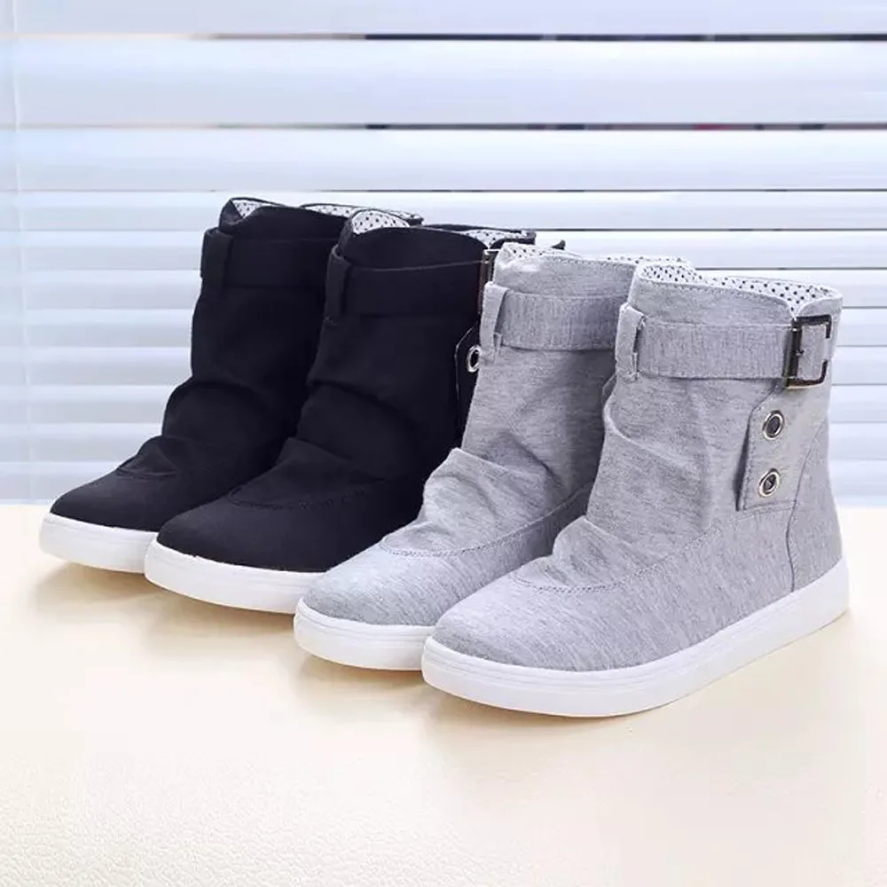 

New Arrival 2017 Fashion Spring Autumn Ankle Boots Solid Buckle Lace up Canvas Women Boots High Top Shoes Woman Ulrica