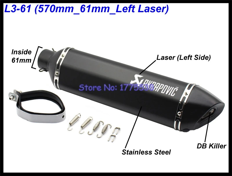 PHULEOVEO queda negro/Derecho de Akrapovic de Escape ID: 51mm/61mm L: 570mm/470mm/370mm motocicleta silenciador de Escape deflector