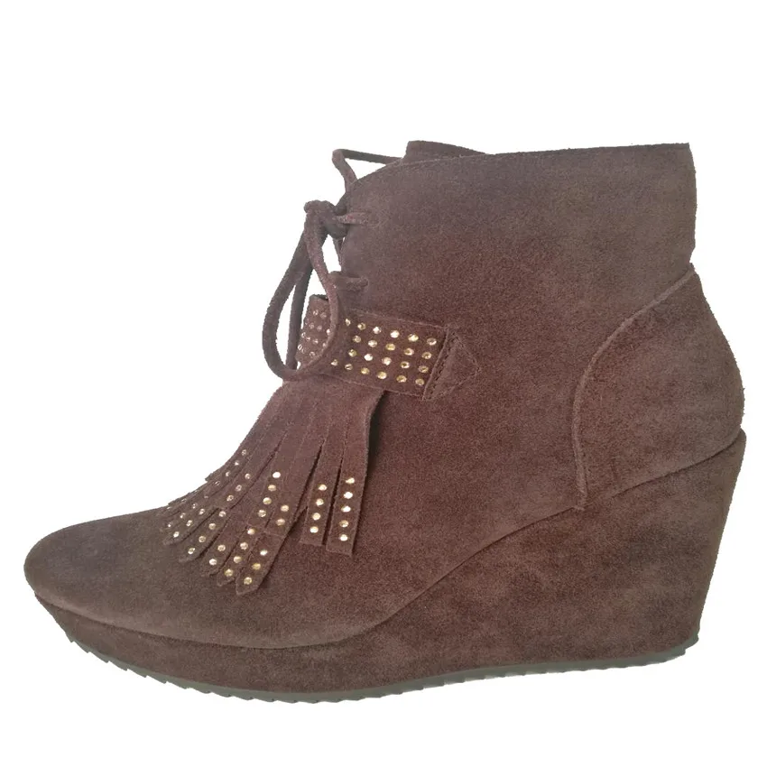

high platform winter boots fashion fringe crystal platform women winter boots genuine leather platform ankle winterspatos mulhe