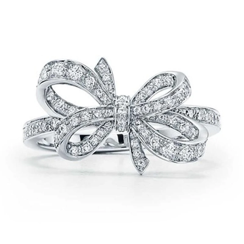 

DERMSPE S925 Sterling Silver TIFF New Wedding Party Ring Charm With Cubic-Zirconia Fit Women s Bowknot Shape Temperament woman