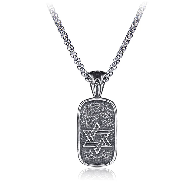 

Punk Vintage Titanium Steel Star of David Hexagram Cross Square Pendant Necklace fo Men Rock Jewelry High Quality Never Fade
