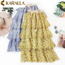 Весна/Лето модная женская темпераментная свежая шифоновая юбка с принтом фея леди Цветочная юбка C1451