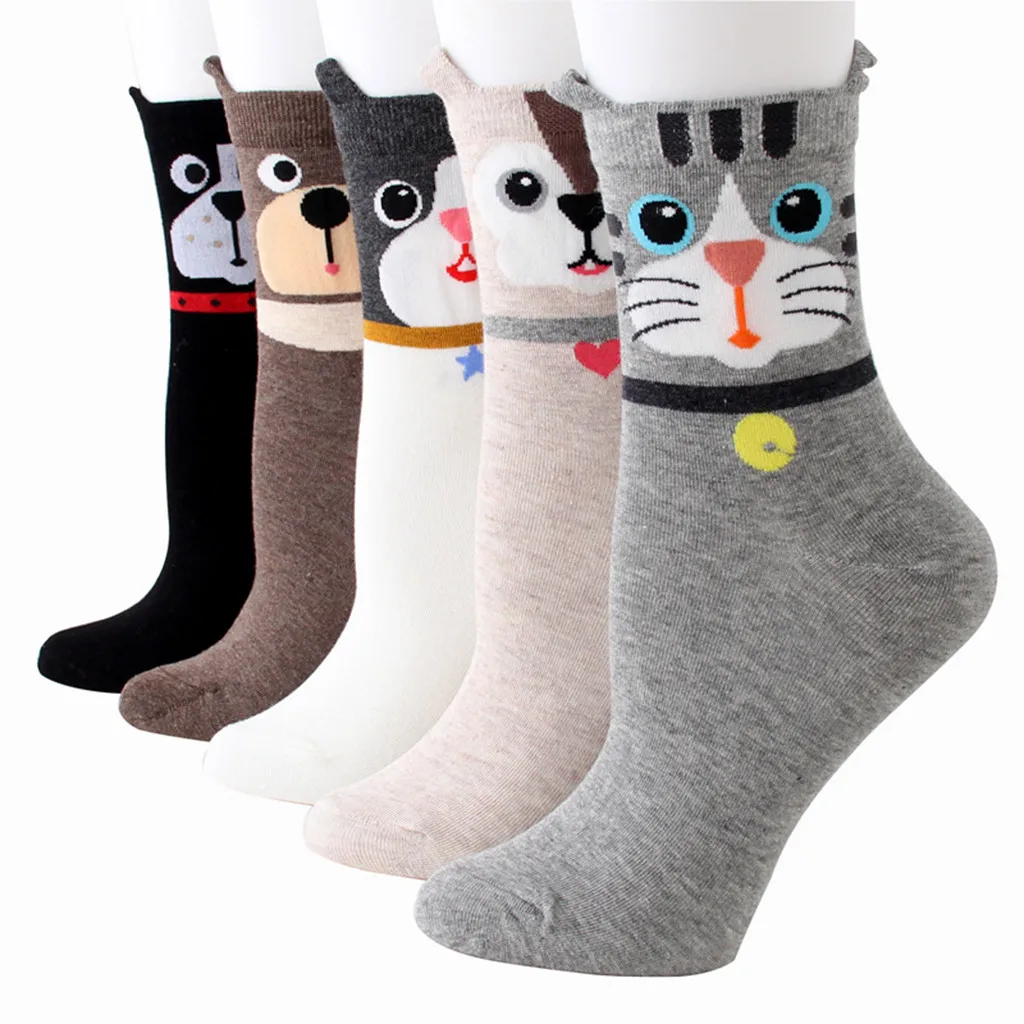 1 Pair Women Cotton Socks Cat Ear Animal Character Print Women's Winter