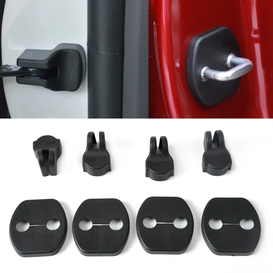 CITALL Car Door Striker Lock Protector Cover + Stopper Buckle Case Cap Check Arm Cover For