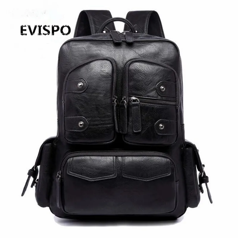 Hot 2016 New Brand Designer Fashion Black Leather Women Backpacks Preppy Style School Bag for Men