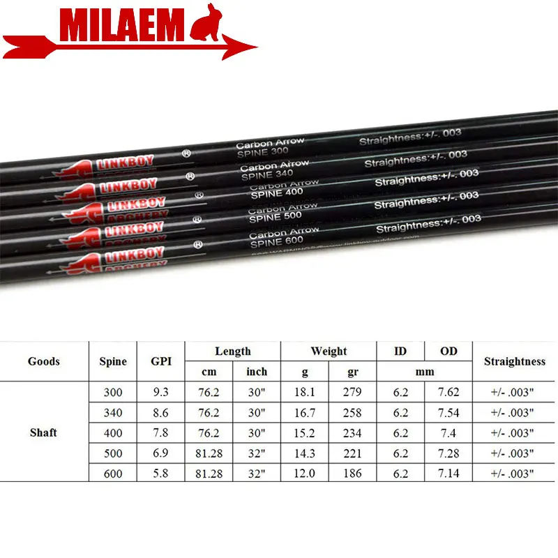 

6/12pcs 30inch /32inch Archery Pure Arrow Shaft ID 6.2mm Spine 300/340/400/500/600 Compound /Recurve Bow Hunting Accessories