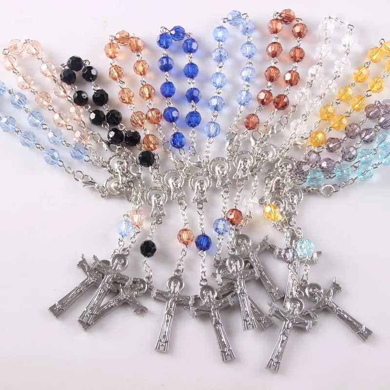 

Wholesale Acrylic Bead Muti Color Christian Catholic Religious Jesus Alloy Cross Rosary Bracelet Small Gift Jewelry 10pcs/lot