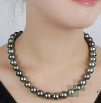 

free shupping 150401 J0010 stunning 10-11MM NATURAL TAHITIAN BLACK GREEN PEARL NECKLACE free shipping USPS to ISA RUSSIA