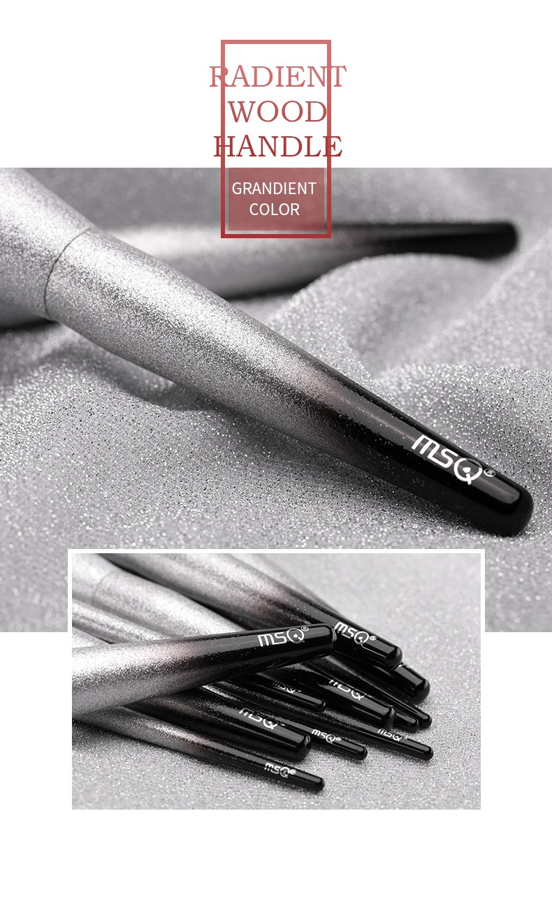MSQ набор кистей для макияжа, 13 шт./лот, косметическая основа, пудра, тени для век, Кисть для макияжа, блестящая черная/серебряная градиентная деревянная ручка