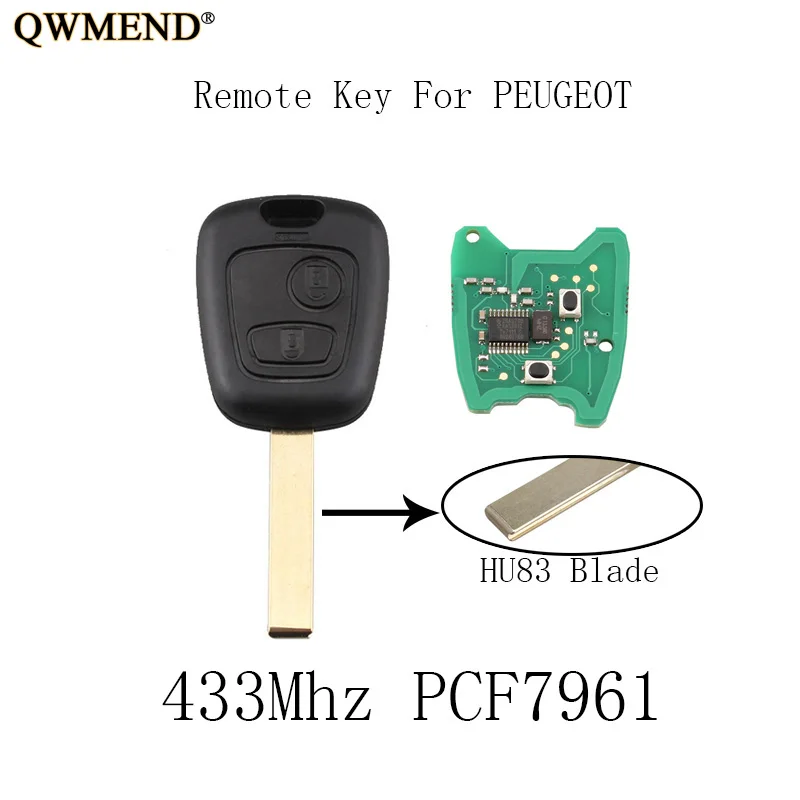 QWMEND 5 шт.* 2 кнопки 433 Мгц дистанционный ключ DIY для PEUGEOT 307 полный ключ PCF7961 чип и HU83 лезвие