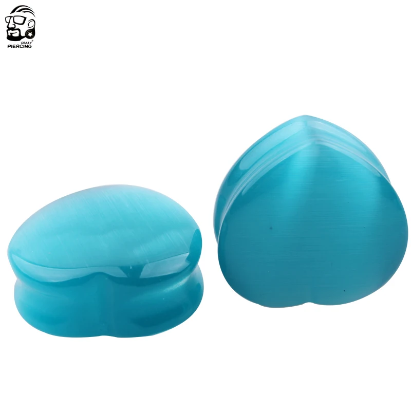 

Wholesale 54 pcs/lot Acqua Cat Eye Ear Tunnel Natural Heart Stone Plugs and Gauges Flesh Body Piercing Jewelry Ear Expander 6-25