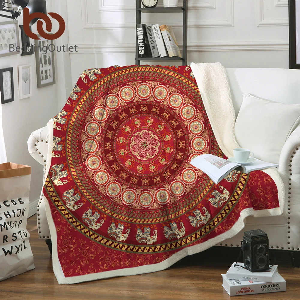 

BeddingOutlet Mandala Boho Blanket for Adults Indian Elephant Plush Throw Blanket on Bed Sherpa Blanket Bohemian Bedding 150x200