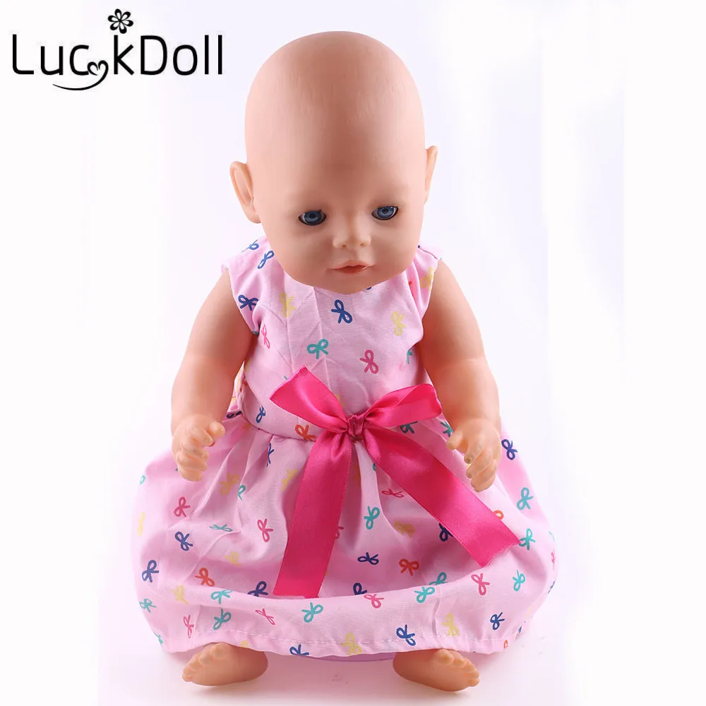 LUCKDOLL Printing Dress with Pink Bow for 43 cm Doll or 18&quot American Clothes Dolls | Игрушки и хобби