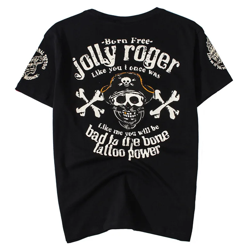 

Men/Women Fashion Vintage Harley T Shirt Born Free Jolly Roger Bad to the Bone Print Tedman T-shirt Tattoo Power TEES
