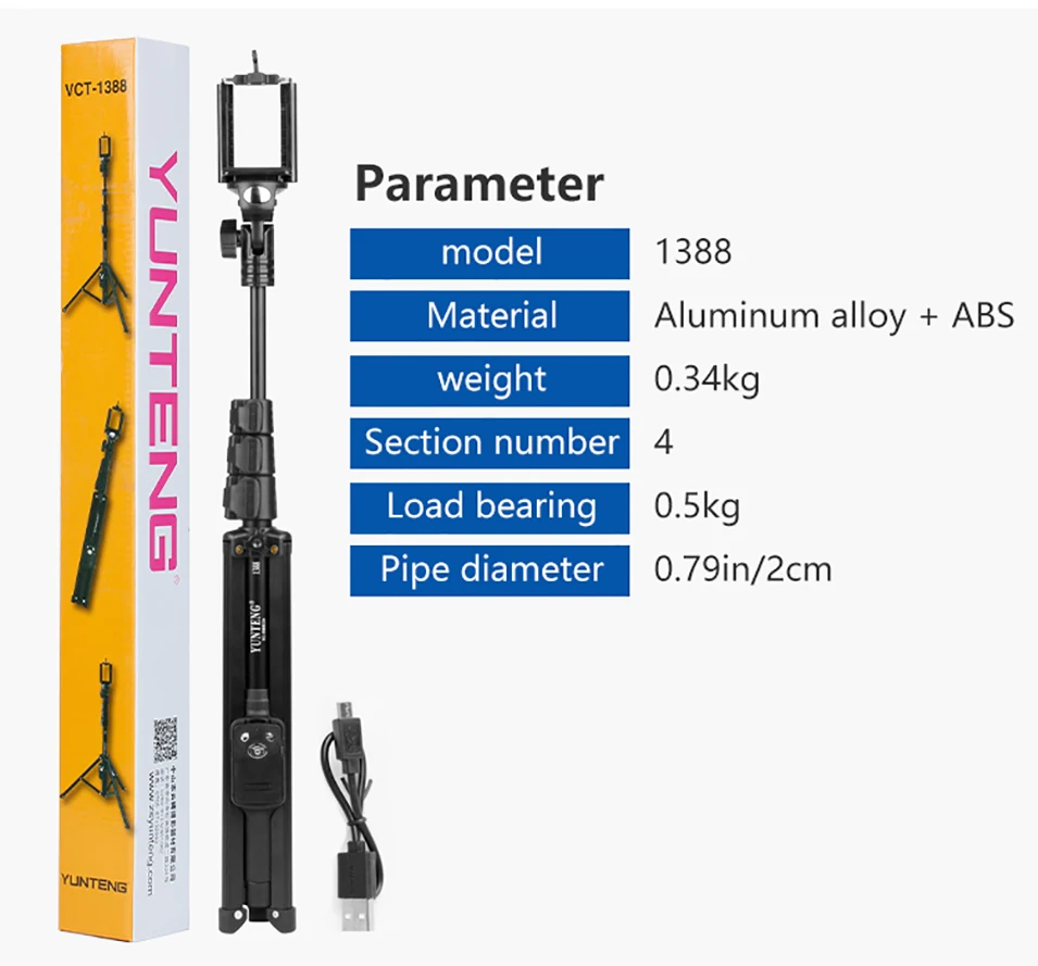 Yunteng 1388 селфи-палка держатель телефона с беспроводным Bluetooth пультом дистанционного управления Портативный штатив для смартфона Youtube Vlog