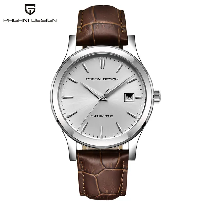 PAGANI Дизайн новые механические часы классические для мужчин бизнес водонепроницаемые часы люксовый бренд автоматические часы из натуральной кожи - Цвет: silver white