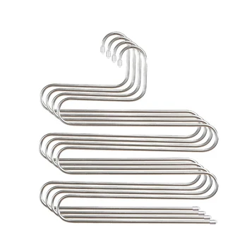 

4 Pack Multi Pants Hangers Rack for Closet Organization,Stainless Steel S-shape 5 Layer Clothes Hangers for Space Saving Stora