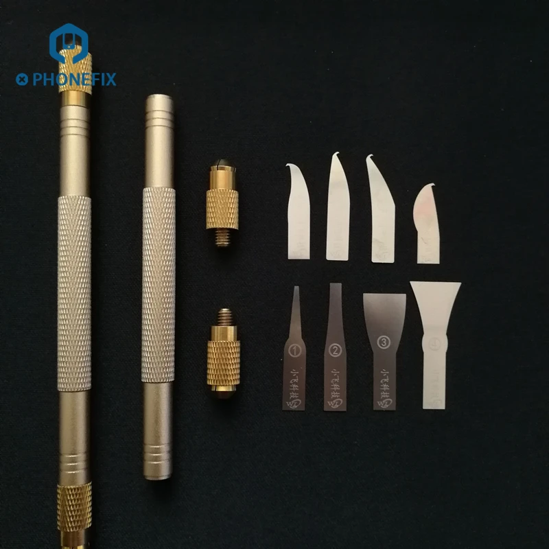 

PHONEFIX IC Chip Repair Thin Blade CPU 2PCS Metal Handle Remover Tool for Logic Board NAND Flash Repair Tools Kit