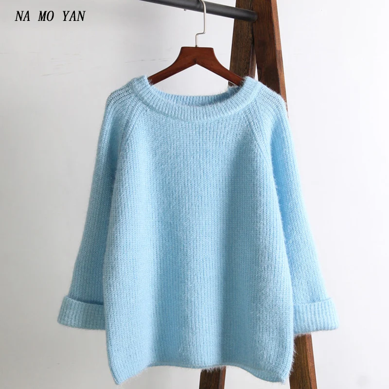 

New Autumn Winter Ladies Soft White Sweater Nine Points Long Sleeve Solid Color Harajuku Loose Pullover Sweet Style Tops Female
