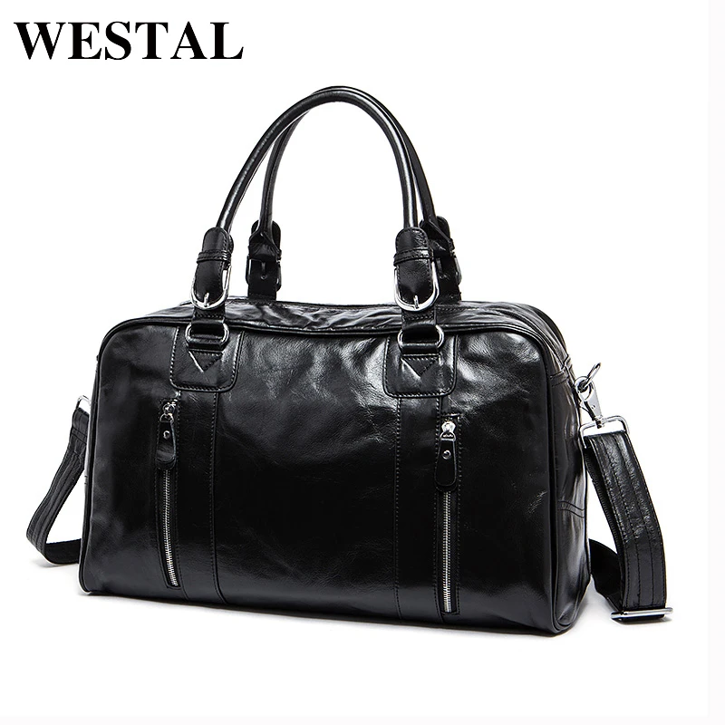WESTAL Genuine leather Man Bag Leather Men's Large Travel Bags Vintage Language Handbag Male Crossbody Shoulder Bag 9048