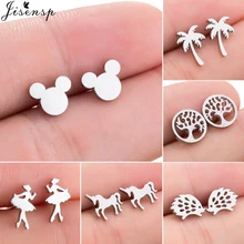 Jisensp серьги-гвоздики из нержавеющей стали с Микки Маусом, серьги с кокосовым деревом для женщин и девочек, повседневные ювелирные изделия, аксессуары для животных, подарки