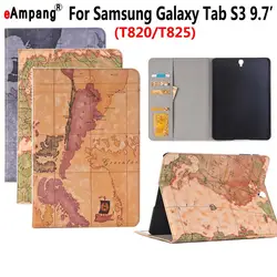 Карта кожаный чехол для samsung Galaxy Tab S3 9,7 T820 T825 SM-T820 Smart Case чехол принципиально Tablet Slim Flip Стенд слот для карты Shell