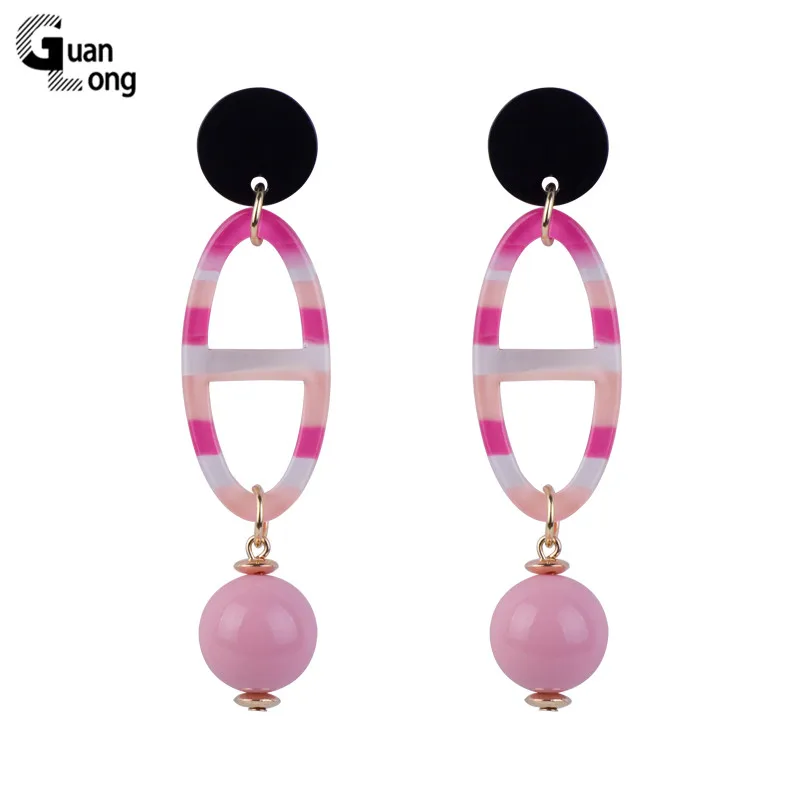 

GuanLong Vintage Fashion Drop Resin Big Earring for Women Dangle Long Round Geometric Ball Acrylic Earring Wedding Metal Jewelry
