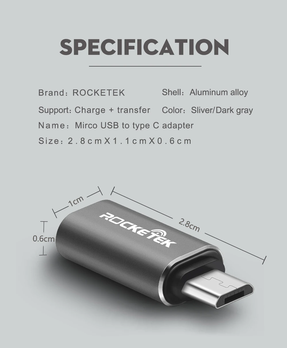 Rocketek Micro-type-c USB C адаптер зарядное устройство аксессуары для синхронизации данных Зарядка для samsung Xiaomi LG huawei Android мобильных телефонов