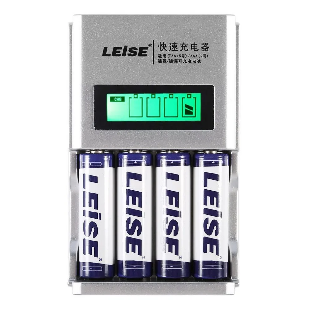 

LEISE 4 Slots LCD Display Smart Intelligent Fast Quick Battery Charger Kit Rechargable Battery Charger+4 Batteries