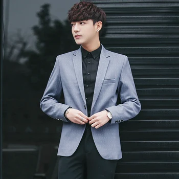 

2018 Spring and Autumn Young Men Blazer Jackets Size S-3XL Slim Fit Men's Stripe Suit Coats Male