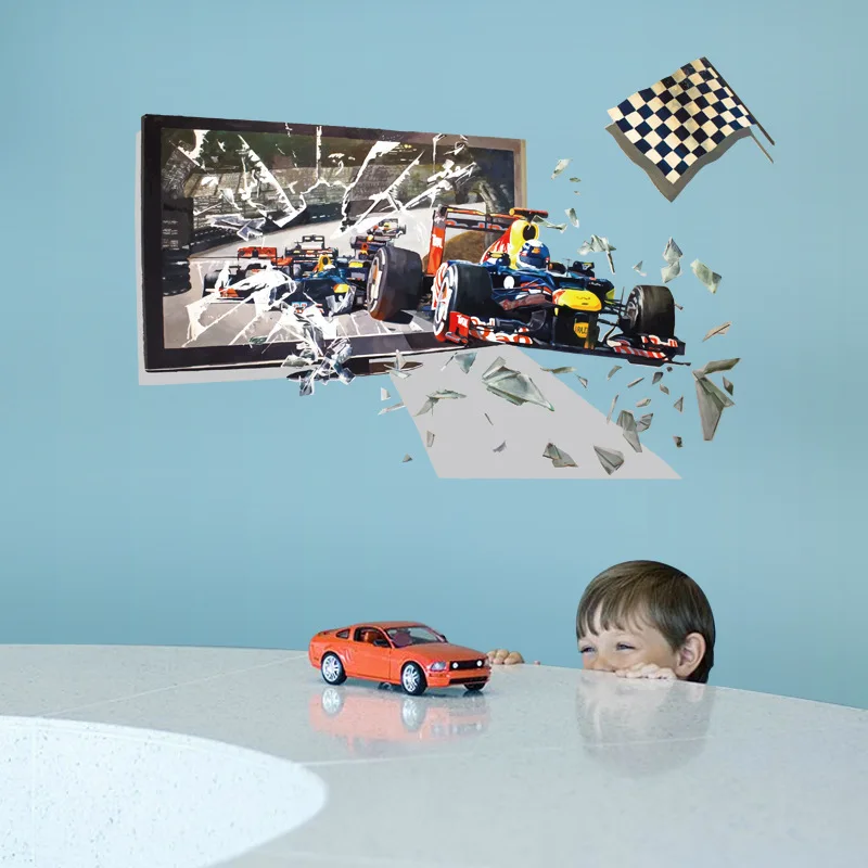 

3d F1 Racing Out Of The box Large Wall Stickers Home Decor Living Room Boys Rooms Diy Art Mural Removable Wall Sticker