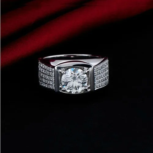 Великолепные Круглые Кольца 5Ct для мужчин из стерлингового серебра 925 пробы